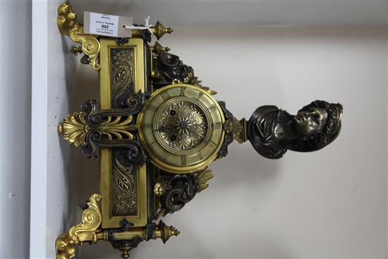 A Napoleon III parcel bronzed ormolu mantel clock, 17in.